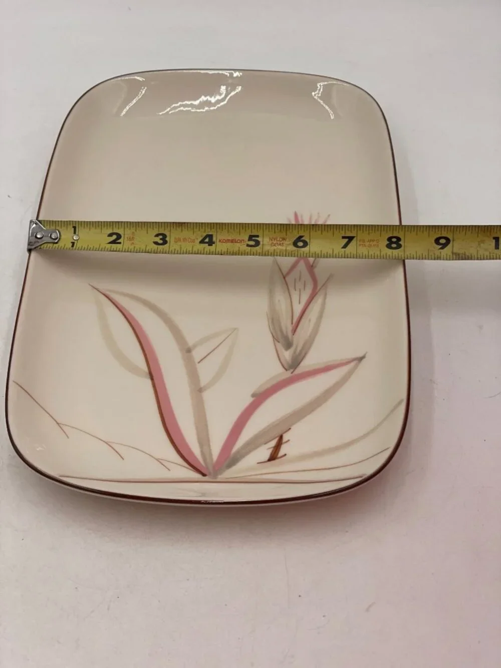Hand-Painted Ceramic Rectangular Plate Winfield Dragon Flower Design 12